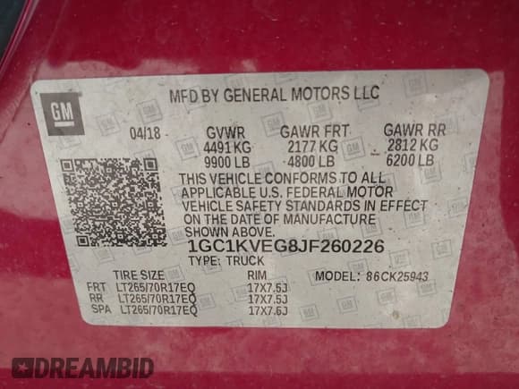 ✅ 2018 Chevrolet Silverado 2500HD LT • VIN: 1GC1KVEG8JF260226 • Лот: 41396409. Опубликован ранее на IAAI с пробегом 60 981 миль. Бесплатный доступ к архиву аукционных продаж из США и подробный отчёт об истории автомобиля на DreamBid. Изображение 9.