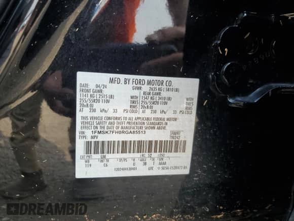 2024 Ford Explorer Limited с VIN 1FMSK7FH0RGA85513, выставлен на аукционе Copart как лот 51383265 с пробегом 20 999 миль миль и Списание • Salvage title. История ставок и продаж доступна на DreamBid. Изображение 14.