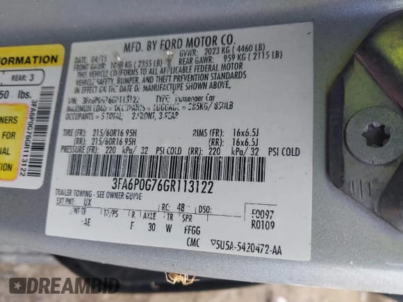 ✅ 2016 Ford Fusion S • VIN: 3FA6P0G76GR113122 • Lot: 43275861. Wystawiony na IAAI z przebiegiem 168 003 mil. Bezpłatny archiwum sprzedaży aukcyjnych z USA i szczegółowy raport historii pojazdu na DreamBid. Zdjęcie 9.