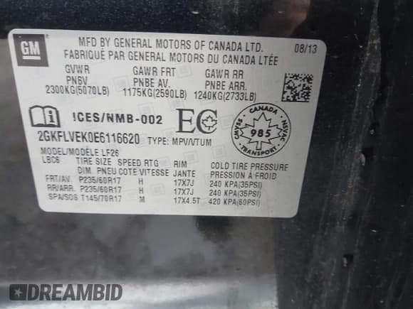 ✅ 2014 GMC Terrain SLE • VIN: 2GKFLVEK0E6116620 • Lot: 43803188. Wystawiony na IAAI z przebiegiem 79 914 mil. Bezpłatny archiwum sprzedaży aukcyjnych z USA i szczegółowy raport historii pojazdu na DreamBid. Zdjęcie 9.