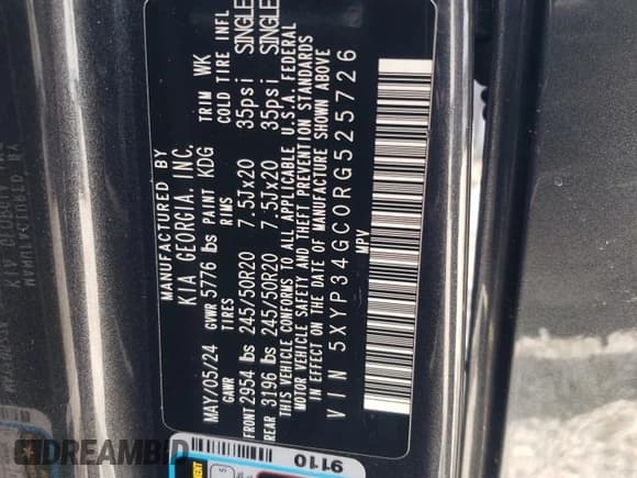 ✅ 2024 Kia Telluride EX • VIN: 5XYP34GC0RG525726 • Lot: 68300635. Listed on Copart with 36,771 mi. Free auction sales archive from the USA and detailed vehicle history report at DreamBid. Image 13.