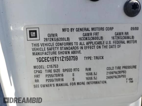 ✅ 2001 Chevrolet Silverado 1500 LT • VIN: 1GCEC19T11Z150759 • Lot: 70133184. Wystawiony na Copart z przebiegiem 207 392 mil mil. Skorzystaj z bezpłatnego archiwum sprzedaży aukcyjnych z USA i zobacz szczegółowy raport historii pojazdu na DreamBid. Zdjęcie 14.
