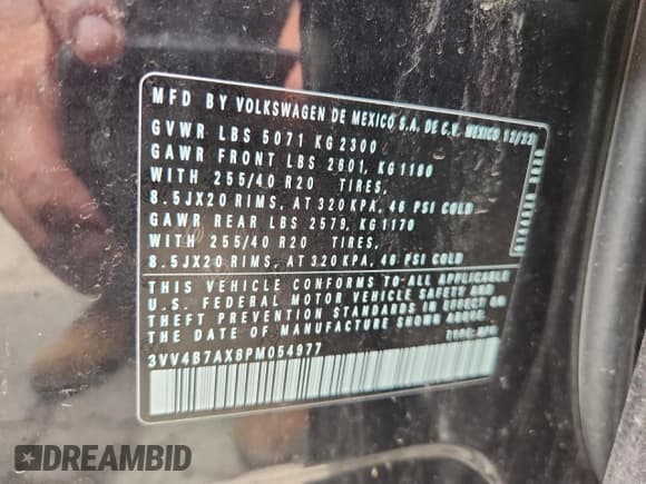 ✅ 2023 Volkswagen Tiguan SEL R-Line • VIN: 3VV4B7AX8PM054977 • Lot: 69084915. Listed on Copart with Not provided. Free auction sales archive from the USA and detailed vehicle history report at DreamBid. Image 14.