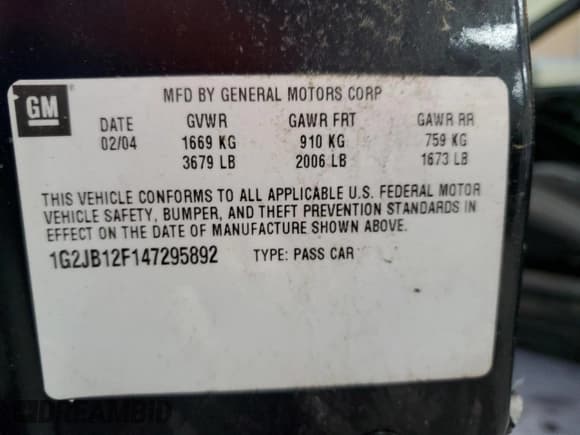 ✅ 2004 Pontiac Sunfire • VIN: 1G2JB12F147295892 • Lot: 56635135. Wystawiony na Copart z przebiegiem 171 121 mil. Bezpłatny archiwum sprzedaży aukcyjnych z USA i szczegółowy raport historii pojazdu na DreamBid. Zdjęcie 13.