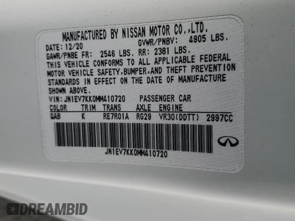 ✅ 2021 Infiniti Q60 Luxe • VIN: JN1EV7KK0MM410720 • Lot: 69323415. Wystawiony na Copart z przebiegiem 31 105 mil. Bezpłatny archiwum sprzedaży aukcyjnych z USA i szczegółowy raport historii pojazdu na DreamBid. Zdjęcie 13.