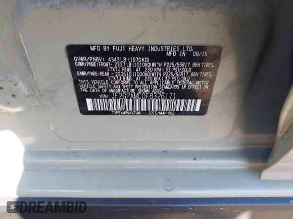 ✅ 2015 Subaru Crosstrek Limited • VIN: JF2GPAMC0F8326171 • Lot: 43683096. Listed on IAAI with 145,350 mi. Free auction sales archive from the USA and detailed vehicle history report at DreamBid. Image 9.