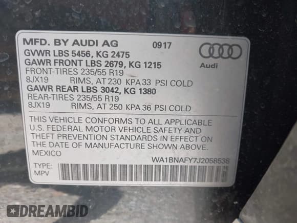 ✅ 2018 Audi Q5 Premium Plus • VIN: WA1BNAFY7J2058538 • Lot: 42676550. Listed on IAAI with 108,840 mi. Free auction sales archive from the USA and detailed vehicle history report at DreamBid. Image 9.