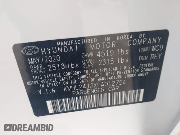 ✅ 2020 Hyundai Sonata Blue • VIN: KMHL24JJXLA012754 • Лот: 42863123. Опубликован ранее на IAAI с пробегом 28 038 миль. Бесплатный доступ к архиву аукционных продаж из США и подробный отчёт об истории автомобиля на DreamBid. Изображение 9.