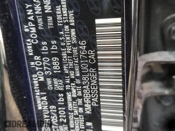 ✅ 2020 Hyundai Venue SE • VIN: KMHRB8A38LU017646 • Lot: 42827775. Listed on Copart with 73,730 mi. Free auction sales archive from the USA and detailed vehicle history report at DreamBid. Image 12.