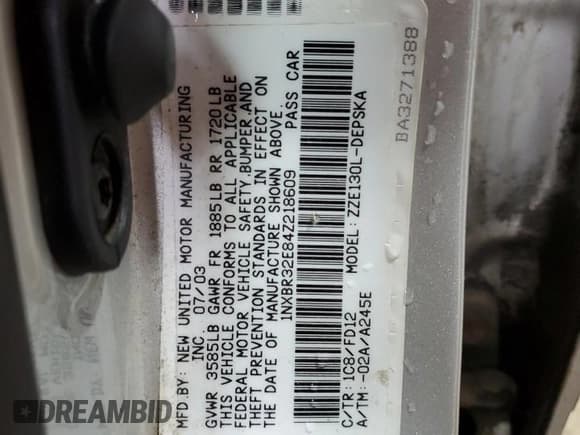 ✅ 2004 Toyota Corolla S • VIN: 1NXBR32E84Z218609 • Лот: 93593135. Опубликован ранее на Copart с пробегом Не указан. Бесплатный доступ к архиву аукционных продаж из США и подробный отчёт об истории автомобиля на DreamBid. Изображение 12.