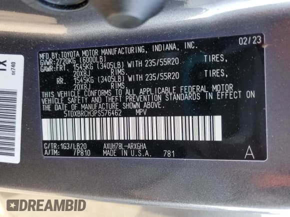 ✅ 2023 Toyota Highlander Hybrid Limited • VIN: 5TDXBRCH3PS576462 • Lot: 87033335. Listed on Copart with 32,294 mi. Free auction sales archive from the USA and detailed vehicle history report at DreamBid. Image 14.