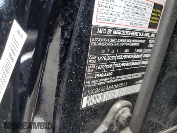 ✅ 2008 Mercedes-Benz R 3.5L • VIN: 4JGCB56E48A069511 • Лот: 68594825. Опубликован ранее на Copart с пробегом 141 946 миль. Бесплатный доступ к архиву аукционных продаж из США и подробный отчёт об истории автомобиля на DreamBid. Изображение 12.