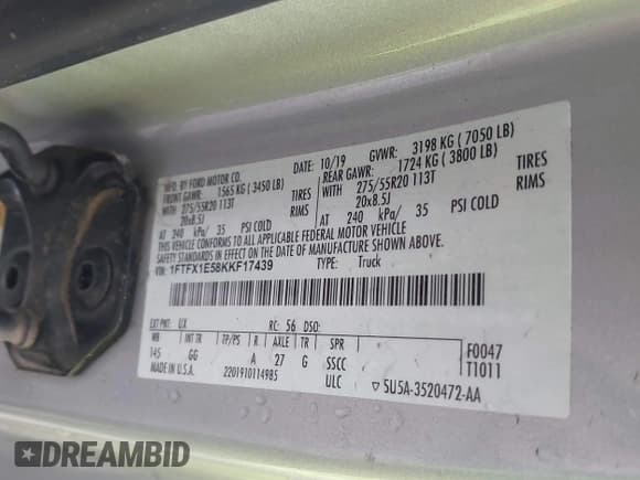 ✅ 2019 Ford F-150 XL • VIN: 1FTFX1E58KKF17439 • Lot: 42157214. Listed on IAAI with 90,974 mi. Free auction sales archive from the USA and detailed vehicle history report at DreamBid. Image 9.