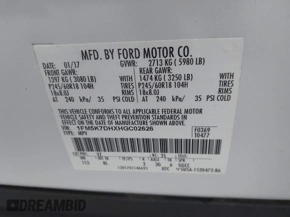 ✅ 2017 Ford Explorer XLT • VIN: 1FM5K7DHXHGC02626 • Lot: 43525552. Listed on IAAI with 130,815 mi. Free auction sales archive from the USA and detailed vehicle history report at DreamBid. Image 9.