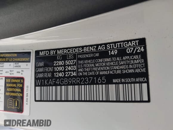 ✅ 2024 Mercedes-Benz C 300 • VIN: W1KAF4GB9RR237165 • Lot: 42907491. Wystawiony na IAAI z przebiegiem 8 143 mil. Bezpłatny archiwum sprzedaży aukcyjnych z USA i szczegółowy raport historii pojazdu na DreamBid. Zdjęcie 9.