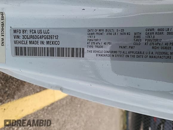 ✅ 2023 Ram 1500 Tradesman • VIN: 3C6JR6DG4PG639712 • Лот: 43939841. Опубликован ранее на IAAI с пробегом Не указан. Бесплатный доступ к архиву аукционных продаж из США и подробный отчёт об истории автомобиля на DreamBid. Изображение 16.