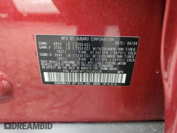 ✅ 2024 Subaru Outback Touring • VIN: 4S4BTAPC2R3282526 • Lot: 71482535. Wystawiony na Copart z przebiegiem 5 801 mil. Bezpłatny archiwum sprzedaży aukcyjnych z USA i szczegółowy raport historii pojazdu na DreamBid. Zdjęcie 12.