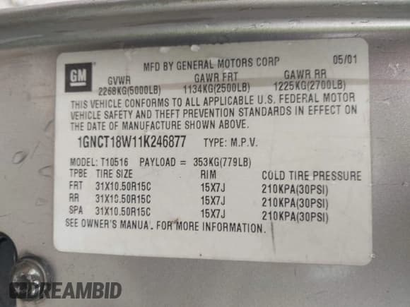 ✅ 2001 Chevrolet Blazer LS • VIN: 1GNCT18W11K246877 • Lot: 42375718. Wystawiony na IAAI z przebiegiem 264 652 mil. Bezpłatny archiwum sprzedaży aukcyjnych z USA i szczegółowy raport historii pojazdu na DreamBid. Zdjęcie 9.
