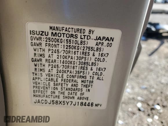 ✅ 2000 Isuzu Trooper S • VIN: JACDJ58X5Y7J18446 • Lot: 82622185. Wystawiony na Copart z przebiegiem 210 028 mil. Bezpłatny archiwum sprzedaży aukcyjnych z USA i szczegółowy raport historii pojazdu na DreamBid. Zdjęcie 12.