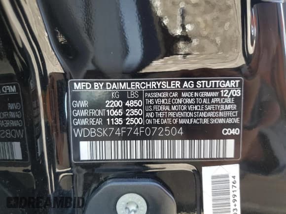 ✅ 2004 Mercedes-Benz SL 55/63 AMG • VIN: WDBSK74F74F072504 • Лот: 85929855. Опубликован ранее на Copart с пробегом 51 295 миль. Бесплатный доступ к архиву аукционных продаж из США и подробный отчёт об истории автомобиля на DreamBid. Изображение 12.