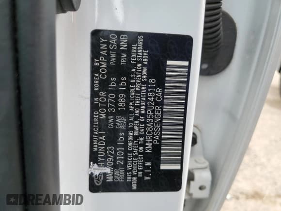 ✅ 2023 Hyundai Venue SEL • VIN: KMHRC8A35PU248118 • Lot: 42764815. Listed on Copart with 45,424 mi. Free auction sales archive from the USA and detailed vehicle history report at DreamBid. Image 13.