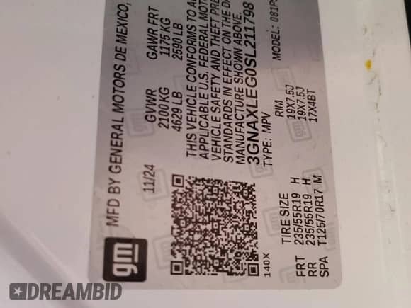 2025 Chevrolet Equinox FWD RS with VIN 3GNAXLEG0SL211798, listed as a Copart auction lot 56547405 with 288 mi miles and Salvage title. Bid and sale history available at DreamBid. Image 12.