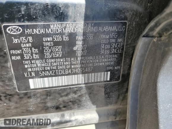 ✅ 2018 Hyundai Santa Fe 2.4L • VIN: 5NMZTDLB4JH095487 • Lot: 52141073. Wystawiony na Copart z przebiegiem 56 906 mil mil. Skorzystaj z bezpłatnego archiwum sprzedaży aukcyjnych z USA i zobacz szczegółowy raport historii pojazdu na DreamBid. Zdjęcie 12.