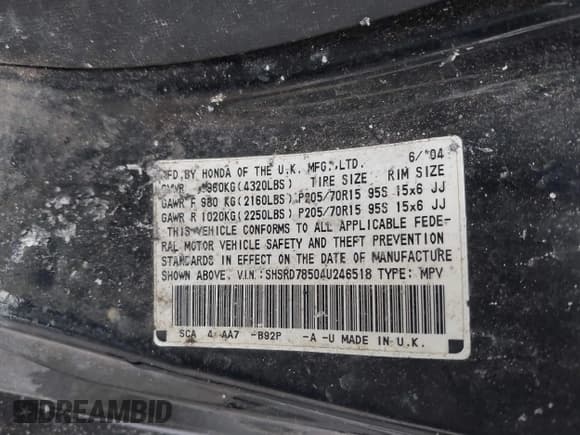 ✅ 2004 Honda CR-V LX • VIN: SHSRD78504U246518 • Lot: 42616983. Wystawiony na IAAI z przebiegiem 136 575 mil. Bezpłatny archiwum sprzedaży aukcyjnych z USA i szczegółowy raport historii pojazdu na DreamBid. Zdjęcie 9.
