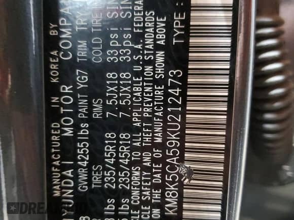 2019 Hyundai Kona Ultimate with VIN KM8K5CA59KU212473, listed as a Copart auction lot 67288275 with 71,854 mi miles and Salvage title. Bid and sale history available at DreamBid. Image 13.