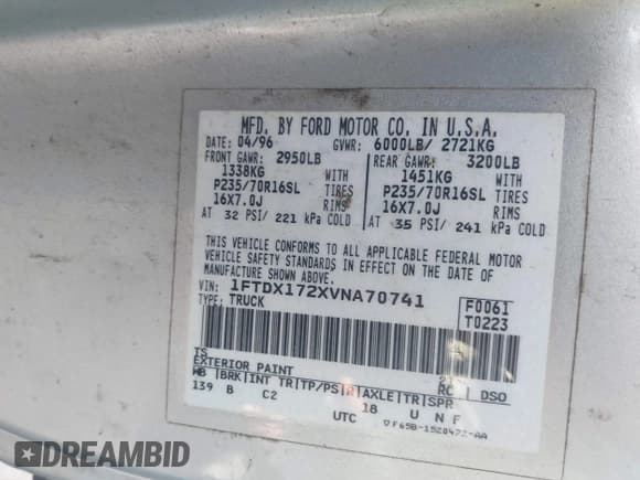 ✅ 1997 Ford F-150 • VIN: 1FTDX172XVNA70741 • Lot: 42748761. Listed on IAAI with 165,335 mi. Free auction sales archive from the USA and detailed vehicle history report at DreamBid. Image 9.