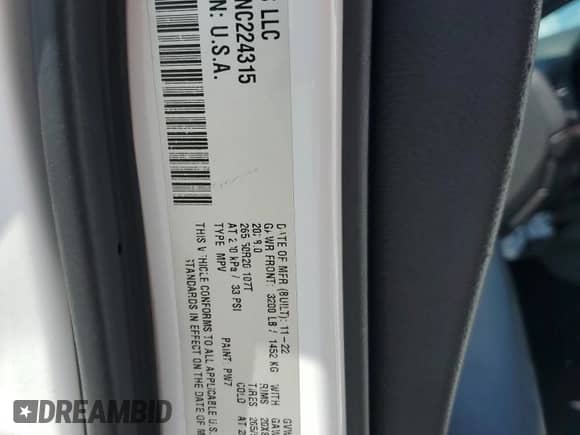 2022 Dodge Durango R/T with VIN 1C4SDHCT4NC224315, listed as a Copart auction lot 55378405 with 50,779 mi miles and Salvage title. Bid and sale history available at DreamBid. Image 13.