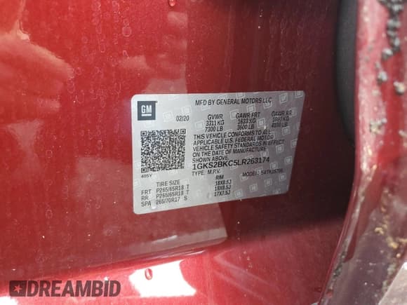 ✅ 2020 GMC Yukon SLT • VIN: 1GKS2BKC5LR263174 • Lot: 80718535. Listed on Copart with Not provided. Free auction sales archive from the USA and detailed vehicle history report at DreamBid. Image 13.