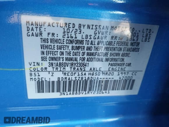 ✅ 2024 Nissan Sentra SR • VIN: 3N1AB8DV1RY230641 • Лот: 40992041. Опубликован ранее на IAAI с пробегом 14 997 миль. Бесплатный доступ к архиву аукционных продаж из США и подробный отчёт об истории автомобиля на DreamBid. Изображение 9.