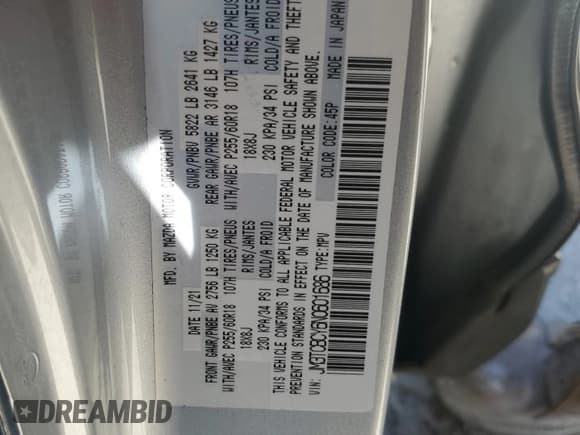 ✅ 2022 Mazda CX-9 Touring • VIN: JM3TCBCY6N0601686 • Lot: 84938995. Listed on Copart with 87,602 mi. Free auction sales archive from the USA and detailed vehicle history report at DreamBid. Image 13.