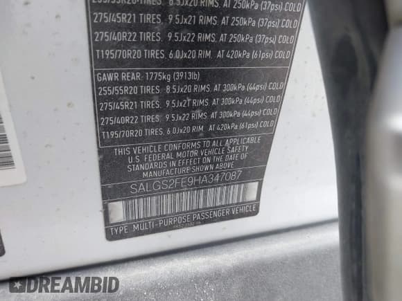 ✅ 2017 Land Rover Range Rover • VIN: SALGS2FE9HA347087 • Lot: 42840487. Listed on IAAI with 78,823 mi. Free auction sales archive from the USA and detailed vehicle history report at DreamBid. Image 9.