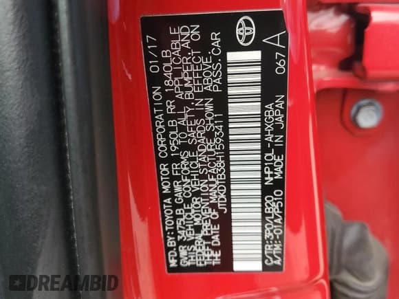 ✅ 2017 Toyota Prius One • VIN: JTDKDTB38H1593411 • Lot: 60453825. Listed on Copart with 155,052 mi. Free auction sales archive from the USA and detailed vehicle history report at DreamBid. Image 14.