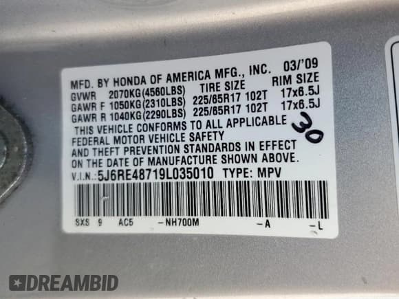 ✅ 2009 Honda CR-V EX-L • VIN: 5J6RE48719L035010 • Lot: 82685855. Listed on Copart with 242,659 mi. Free auction sales archive from the USA and detailed vehicle history report at DreamBid. Image 13.