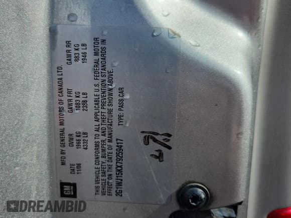 ✅ 2007 Chevrolet Monte Carlo LS • VIN: 2G1WJ15KX79259417 • Lot: 87311055. Listed on Copart with 191,618 mi. Free auction sales archive from the USA and detailed vehicle history report at DreamBid. Image 13.