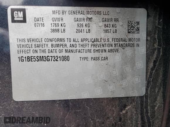 2016 Chevrolet Cruze LT z VIN 1G1BE5SM3G7321080, wystawiony jako Copart lot #82243625 z przebiegiem 90 857 mil mil oraz Szkoda całkowita • Salvage title. Historia ofert i sprzedaży dostępna na DreamBid. Obrazek 12.