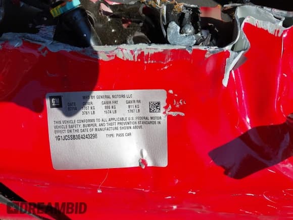 ✅ 2014 Chevrolet Sonic LT • VIN: 1G1JC5SB3E4243298 • Lot: 43349669. Listed on IAAI with 151,831 mi. Free auction sales archive from the USA and detailed vehicle history report at DreamBid. Image 9.