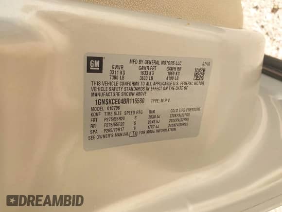 2011 Chevrolet Tahoe LTZ с VIN 1GNSKCE04BR116580, выставлен на аукционе IAAI как лот 43474183 с пробегом 183 144 миль миль и . История ставок и продаж доступна на DreamBid. Изображение 9.