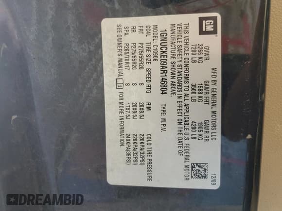 ✅ 2010 Chevrolet Suburban LTZ • VIN: 1GNUCKE09AR146804 • Lot: 56639764. Wystawiony na Copart z przebiegiem 210 705 mil. Bezpłatny archiwum sprzedaży aukcyjnych z USA i szczegółowy raport historii pojazdu na DreamBid. Zdjęcie 13.