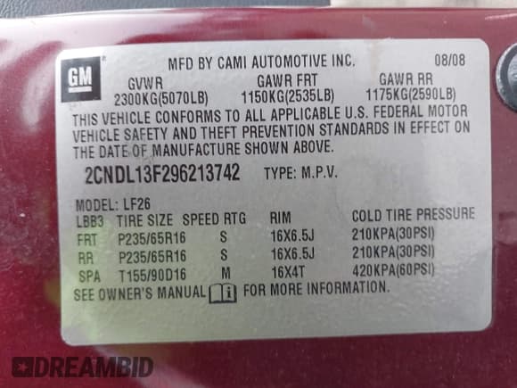 ✅ 2009 Chevrolet Equinox LS • VIN: 2CNDL13F296213742 • Lot: 41725711. Listed on IAAI with 194,684 mi. Free auction sales archive from the USA and detailed vehicle history report at DreamBid. Image 9.