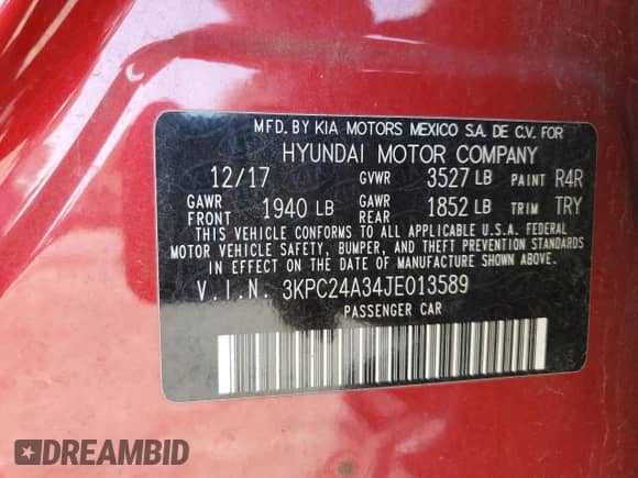 2018 Hyundai Accent SEL z VIN 3KPC24A34JE013589, wystawiony jako Copart lot #67173503 z przebiegiem 121 215 mil mil oraz . Historia ofert i sprzedaży dostępna na DreamBid. Obrazek 12.