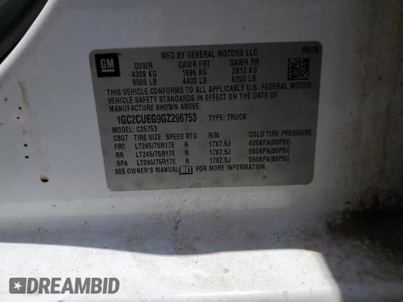 ✅ 2016 Chevrolet Silverado 2500HD Work Truck • VIN: 1GC2CUEG9GZ296753 • Lot: 59984155. Listed on Copart with 177,038 mi. Free auction sales archive from the USA and detailed vehicle history report at DreamBid. Image 13.