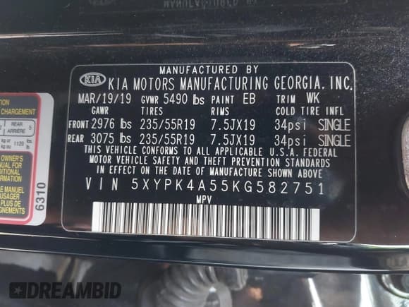 ✅ 2019 Kia Sorento SX • VIN: 5XYPK4A55KG582751 • Лот: 41694550. Опубликован ранее на IAAI с пробегом 96 238 миль. Бесплатный доступ к архиву аукционных продаж из США и подробный отчёт об истории автомобиля на DreamBid. Изображение 9.