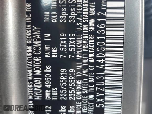 ✅ 2013 Hyundai Santa Fe Sport • VIN: 5XYZU3LA4DG013612 • Лот: 70650334. Опубликован ранее на Copart с пробегом 150 840 миль. Бесплатный доступ к архиву аукционных продаж из США и подробный отчёт об истории автомобиля на DreamBid. Изображение 13.