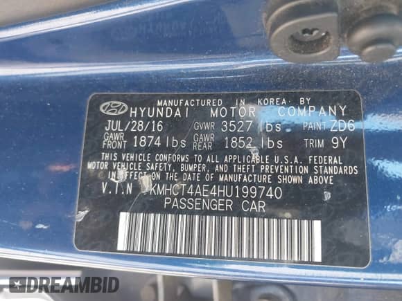 2017 Hyundai Accent SE с VIN KMHCT4AE4HU199740, выставлен на аукционе IAAI как лот 43426091 с пробегом 149 297 миль миль и . История ставок и продаж доступна на DreamBid. Изображение 9.