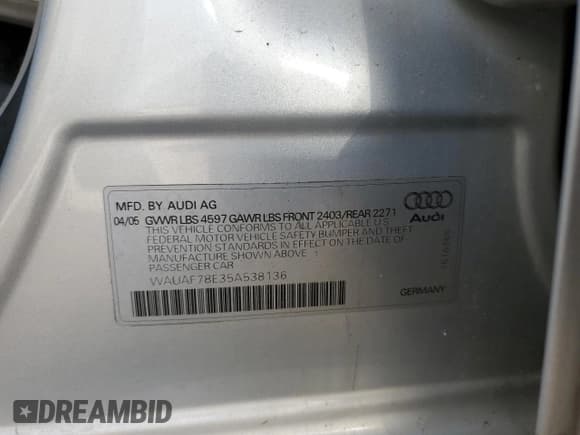 ✅ 2005 Audi A4 2.0T • VIN: WAUAF78E35A538136 • Лот: 50372045. Опубликован ранее на Copart с пробегом Не указан. Бесплатный доступ к архиву аукционных продаж из США и подробный отчёт об истории автомобиля на DreamBid. Изображение 12.