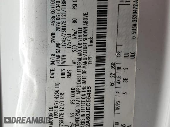 ✅ 2018 Ford F-250 XL • VIN: 1FT7X2A60JEC55485 • Лот: 52981315. Опубликован ранее на Copart с пробегом 123 611 миль. Бесплатный доступ к архиву аукционных продаж из США и подробный отчёт об истории автомобиля на DreamBid. Изображение 14.